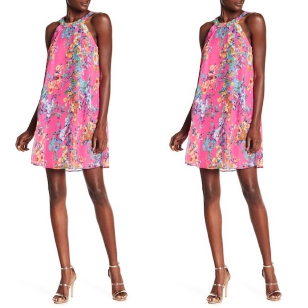 Betsey Johnson Coral Floral Trapeze Swing Dress
